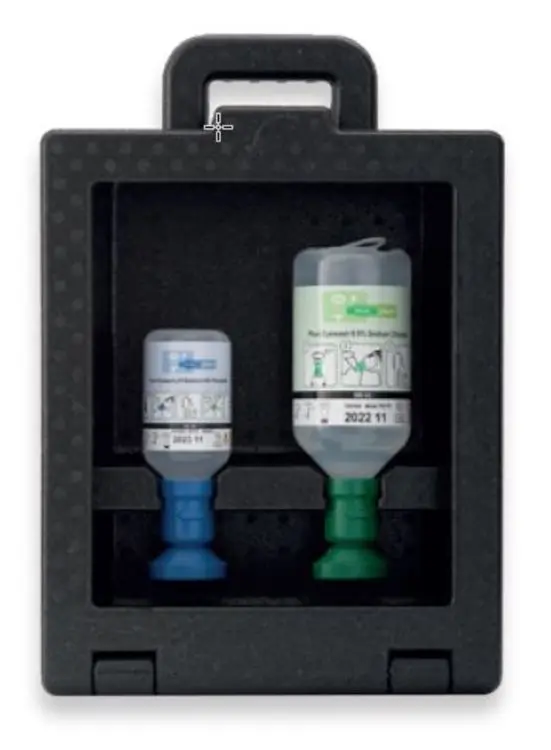Augen-Notfallstation 200/500ml schwarz, steril, NaCl/4.9%PO H 425x B 290 x T 135 mm
