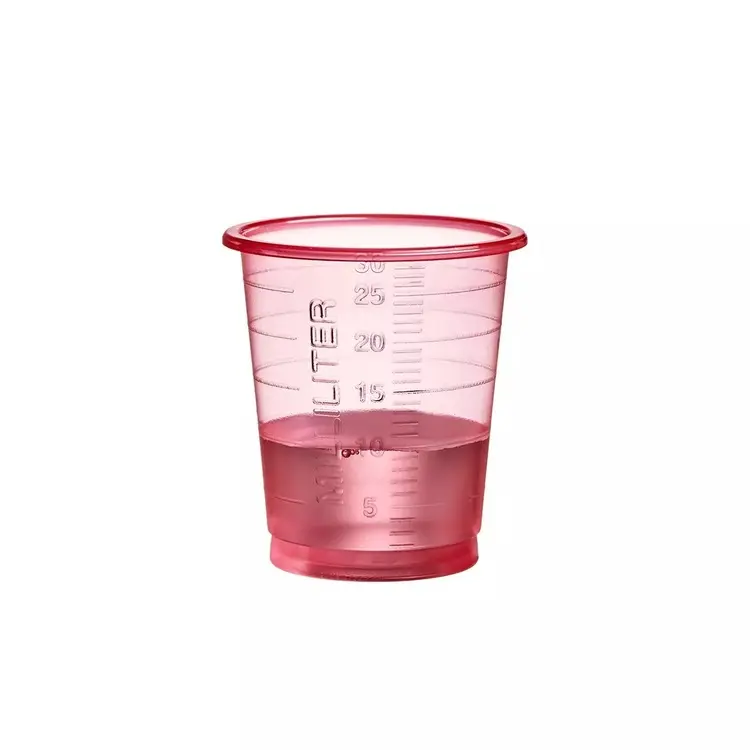 Medizinbecher 30 ml ECO PP transparent/rot/grün/blau/gelb