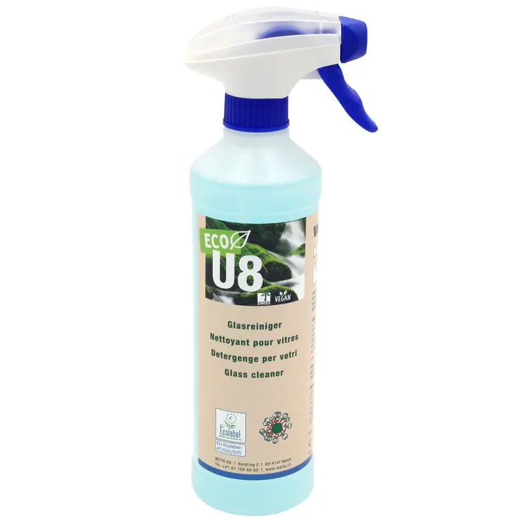 U8 ECO Glasreiniger für Glas, und Spiegel. rasch trocknend, in verschiedenen Grössen