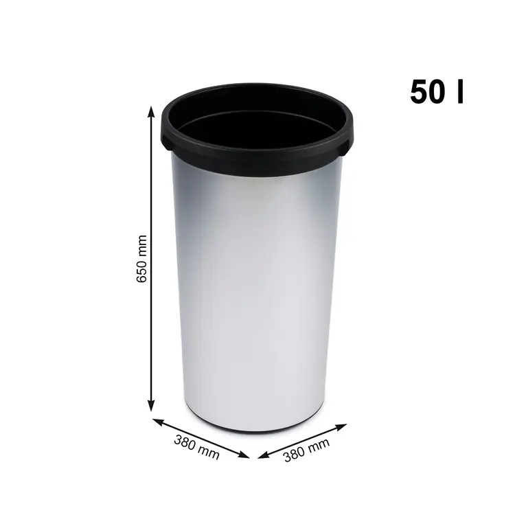 Abfalleimer 50L IRIS metallic rund, exkl. Deckel, LxBxH: 380x380x650mm