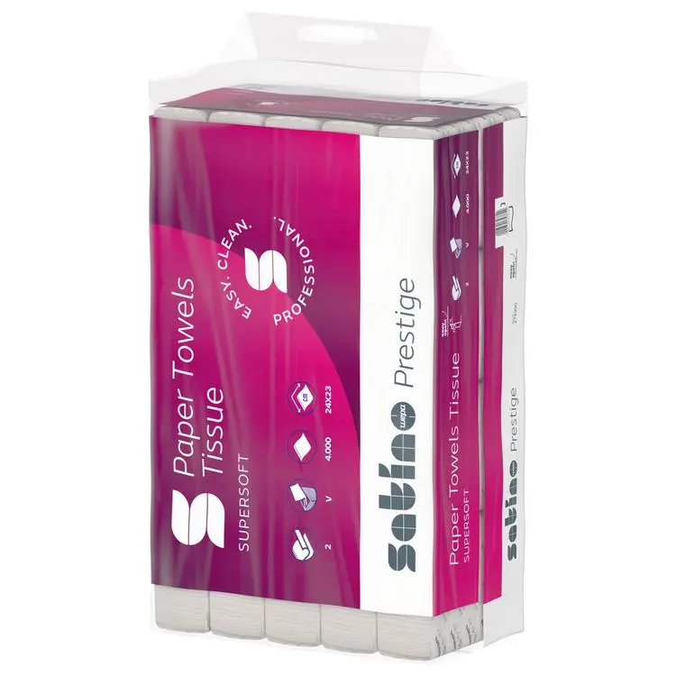 Papierhandtücher Satino Prestige Tissue hochweiss V 2-lagig 24.0 x 23.0 cm 4000 Stk.
