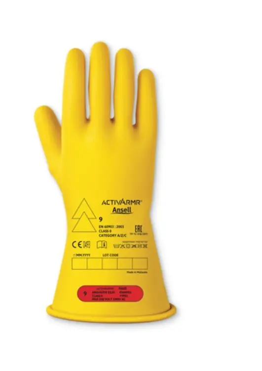 Elektro-Isolierhandschuhe Kl.0, gelb, Stulpe 27cm, CE KAT.III, EN 60903:2003
