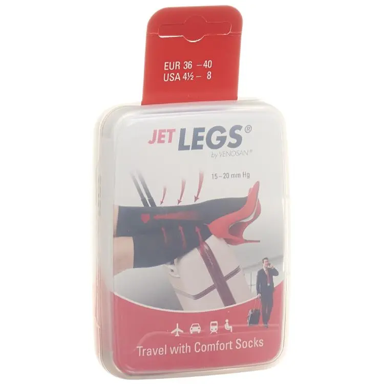 VENOSAN JET LEGS Travel Socks schwarz, 2 Grössen, geschlossener Fuss, AD 18 mmHg